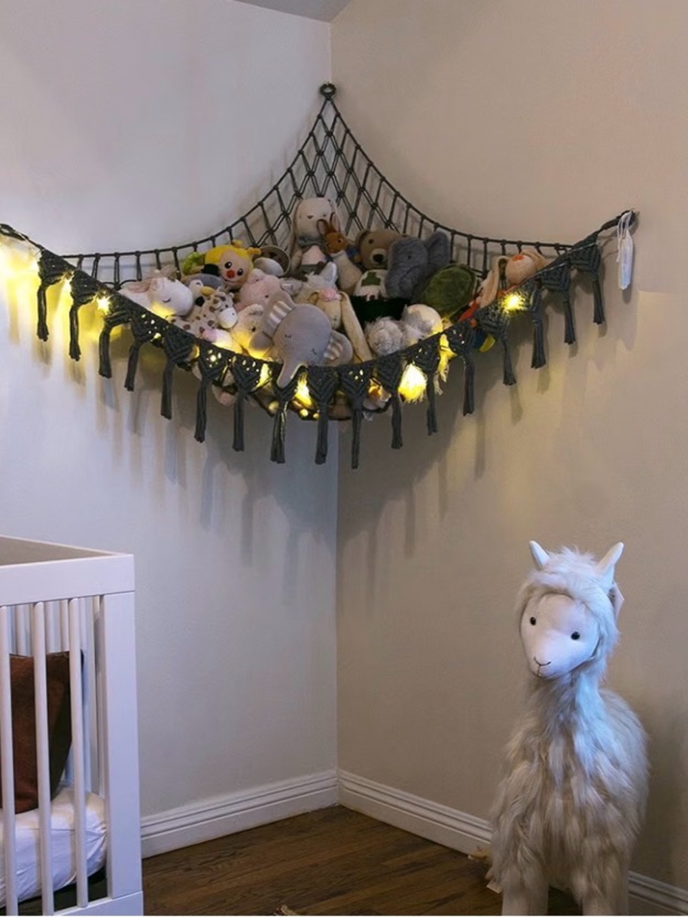 Abby Baby Corner Hanging Toy Hammock Storage Charcoal Gray XL W/ Star Lights